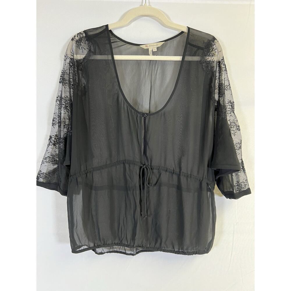 VTG BCBG Max AZRIA Sheer black blouse Size‎ M lace cut out trim Wimsigoth